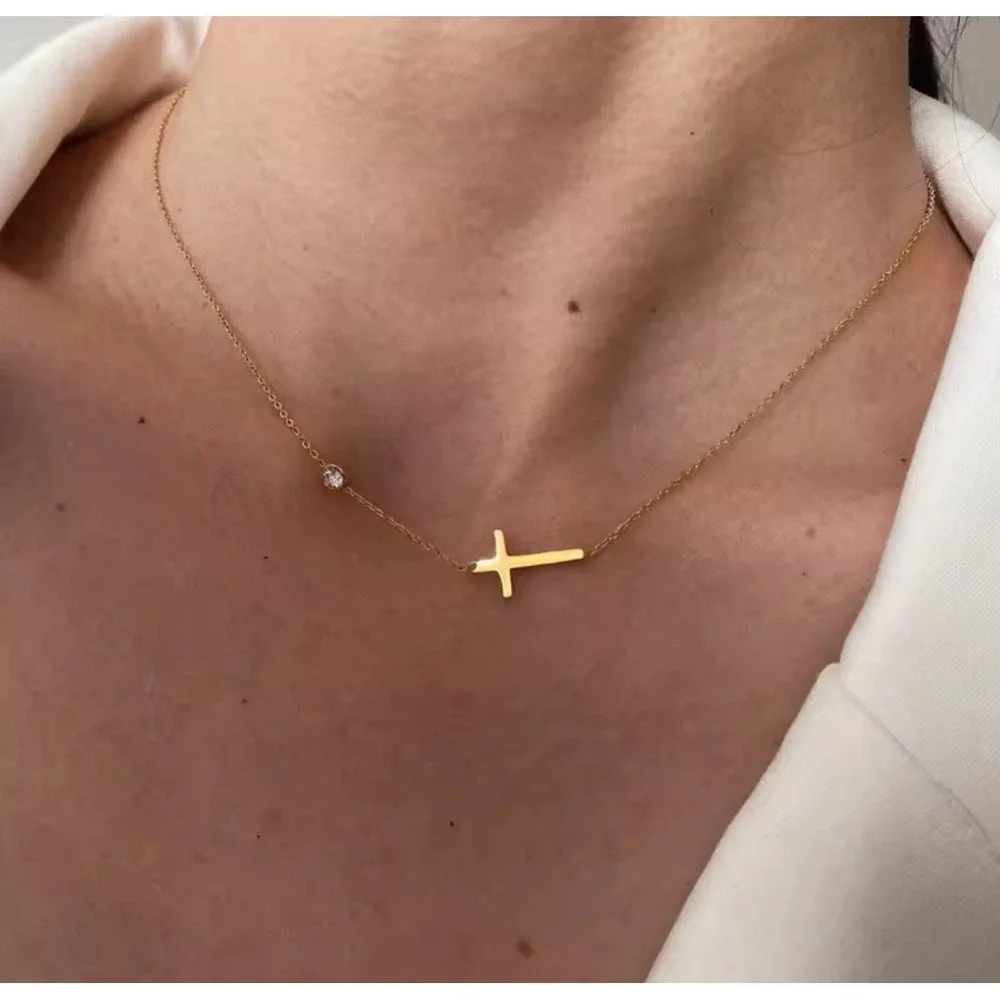 Cross Necklace | 14k Hypoallergenic Stainless Steel | Dainty Faith Jewelry - Picture 1 of 6
